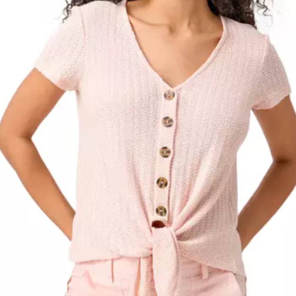 Pink Waffle Knit Top with Knot Tie - Size L